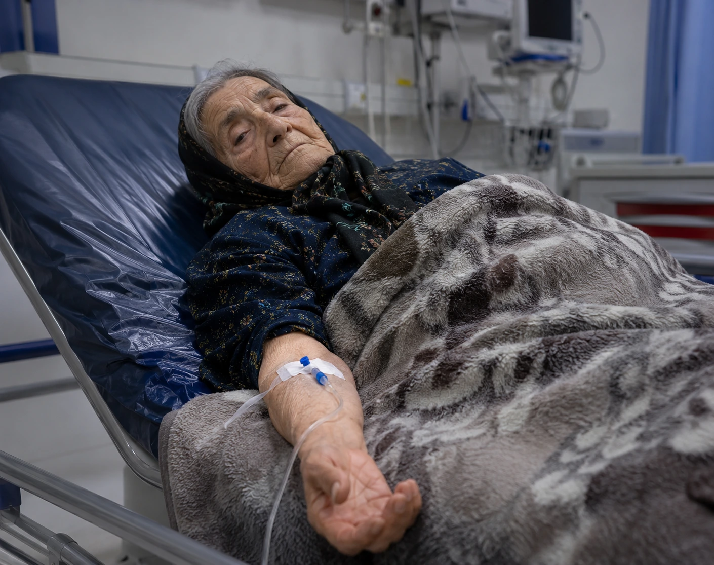سالمند بستری با آنژیوکت آبی